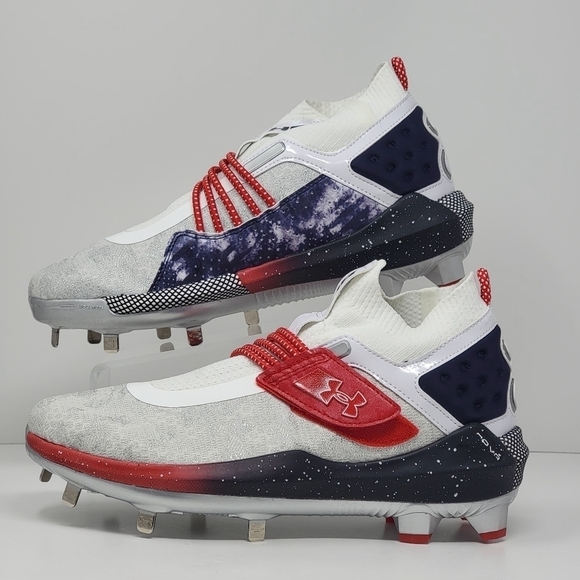 Under Armour Harper 8 Low USA ST Baseball White Navy 3026590 100 Men Size 7 New
